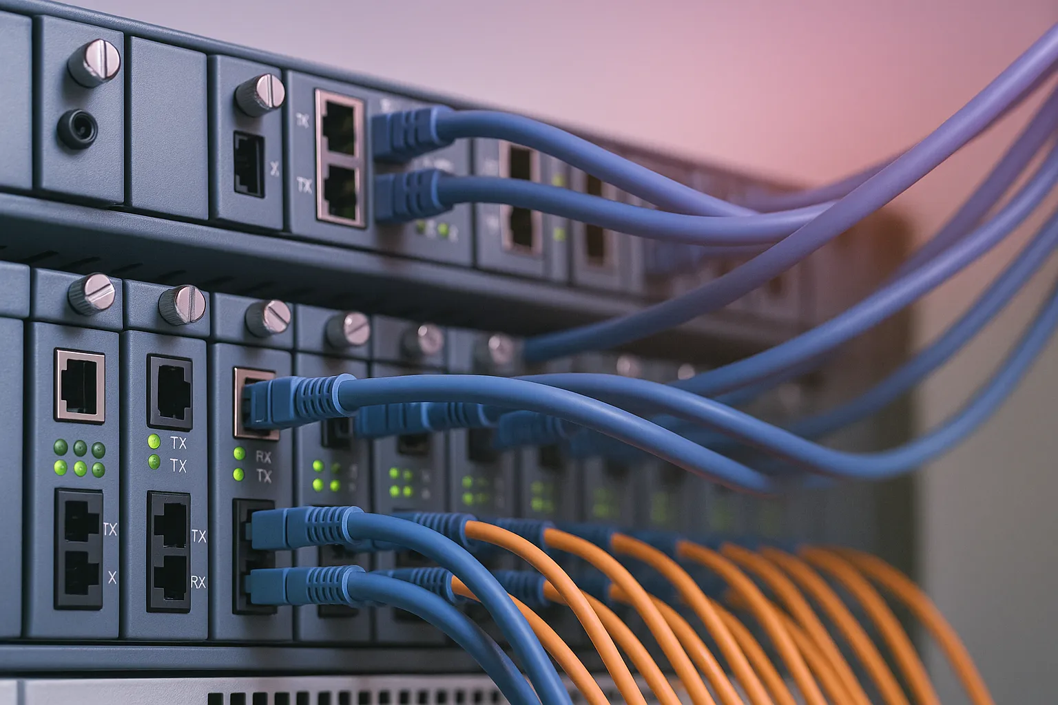 Professionelle Kabelkonfektion für Datensysteme. Ein Netzwerkkabel verbunden für strukturierte und sichere Datenübertragung.